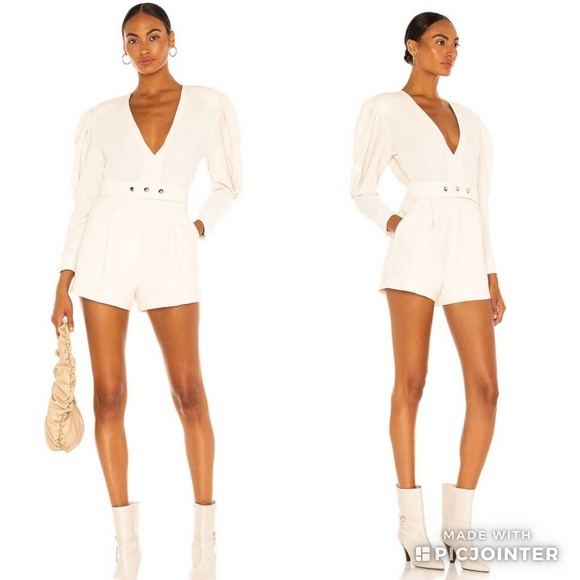IRO Narma Beige Puff Sleeve Deep V Romper - Picture 1 of 7